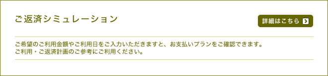 ご返済シミュレーション - ご希望のご利用金額やご利用日をご入力いただきますと、お支払いプランをご確認できます。ご利用・ご返済計画のご参考にご利用ください。